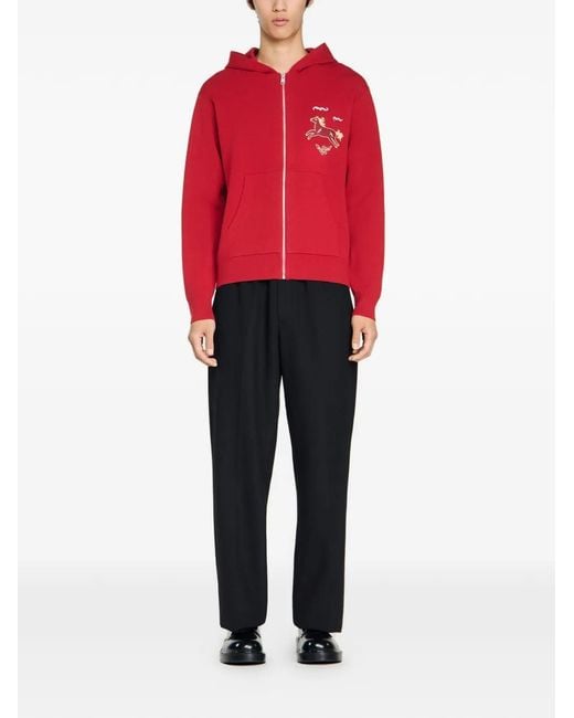 Sandro Red Animal Print Zip-Up Cardigan for men