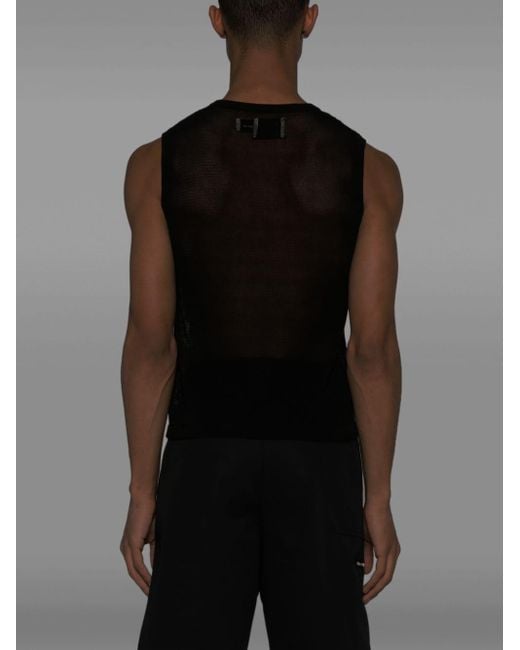 Feng Chen Wang Black Lace-knit Patterned Tank Top for men