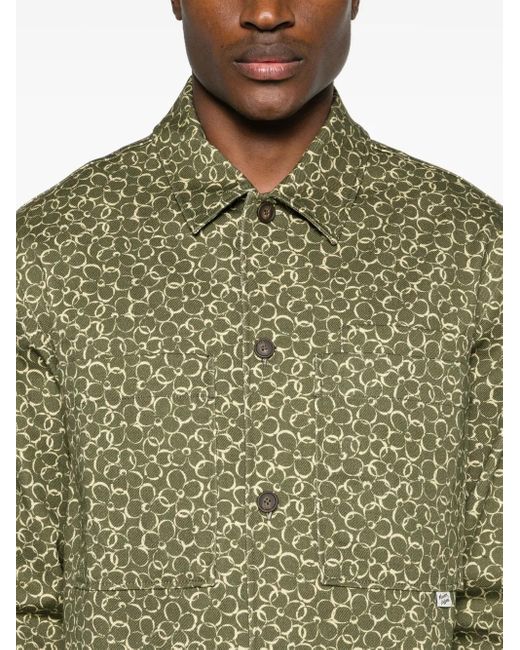 Maison Kitsuné Green Floral-Print Cotton Shirt Jacket for men