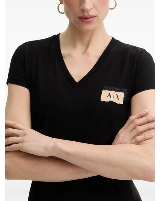 ARMANI EXCHANGE Black Logo-Detail V-Neck T-Shirt