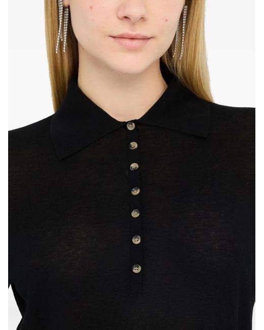 Liu Jo Black Gerippter Pullover mit Poloshirtkragen