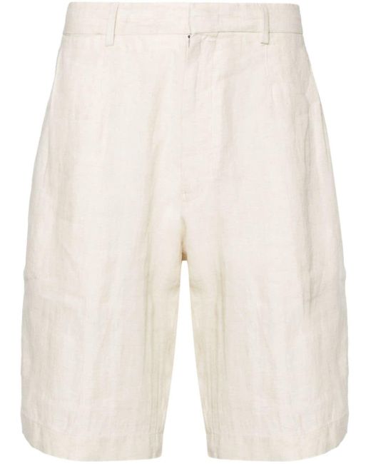 Zegna Natural Pleat-detail Linen Shorts for men