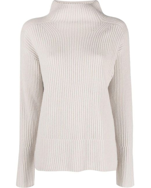 Luisa Cerano Wool Mock-neck Ribbed-knit Jumper in White | Lyst