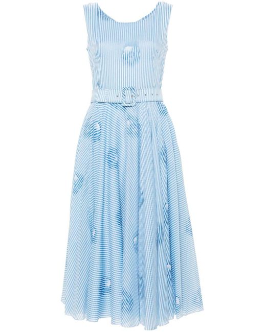 Samantha Sung Aster Striped Cotton Dress in het Blue