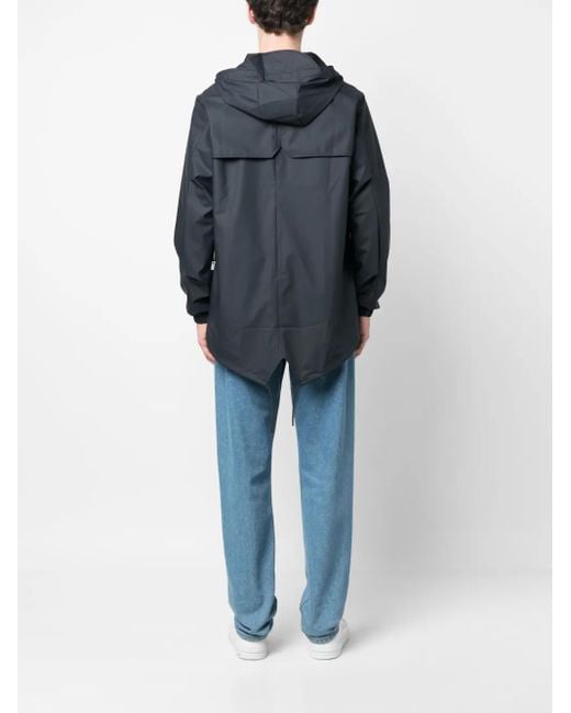 Rains Blue Drawstring-Hood Parka Jacket