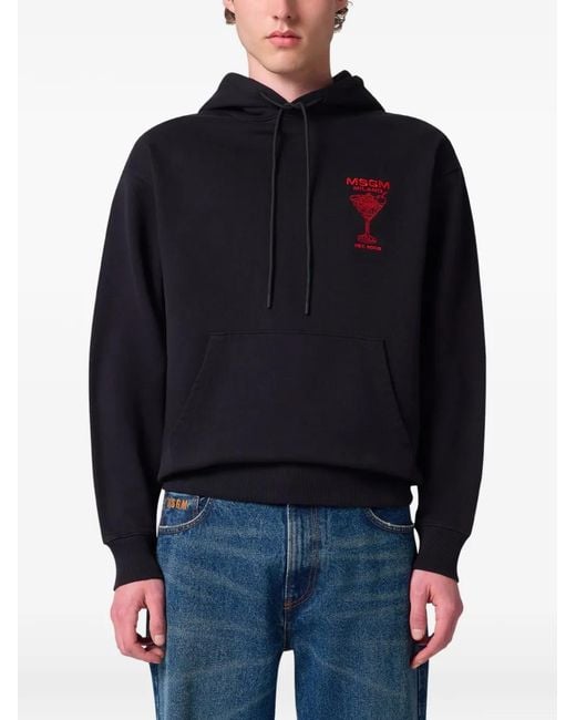 MSGM Black Logo-Print Drawstring Hoodie for men