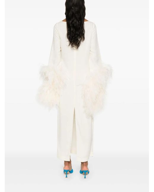 ‎Taller Marmo White Feather-Trim Midi Dress