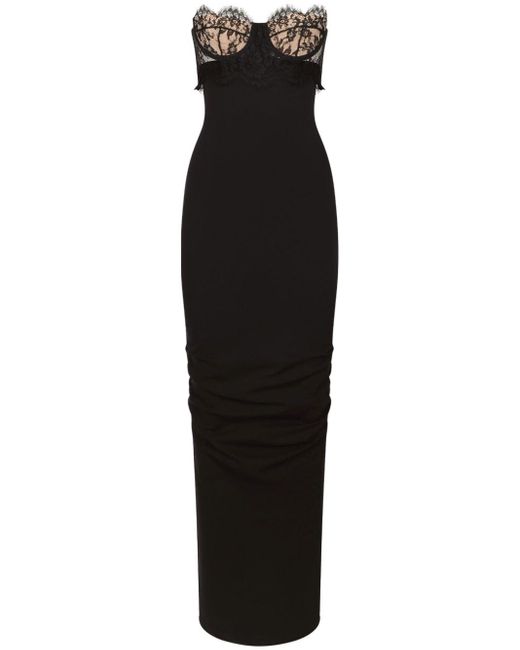 Dolce & Gabbana Strapless Maxi-jurk Met Detail Van Kant in het Black