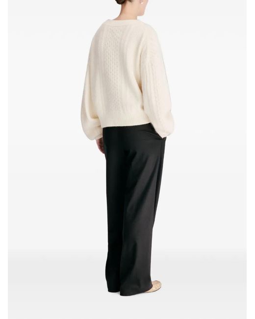 Loulou de Saison White Lucio Cable-Knit Wool Sweater