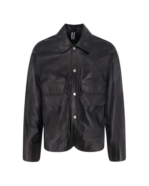DFOUR® Black Flap-Pocket Leather Jacket for men