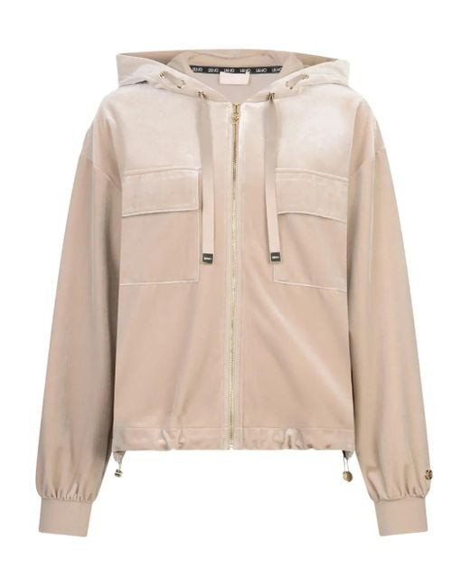 Liu Jo Natural Chenille Logo-Plaque Hoodie