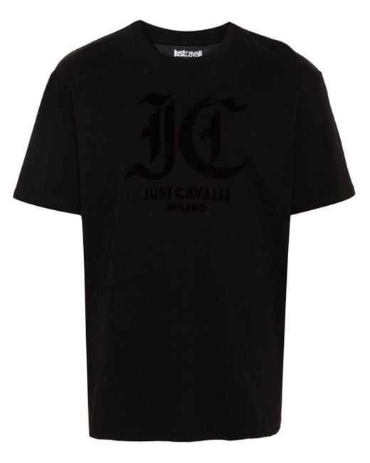 Camiseta con logo de tejido afelpado Just Cavalli de hombre de color Black