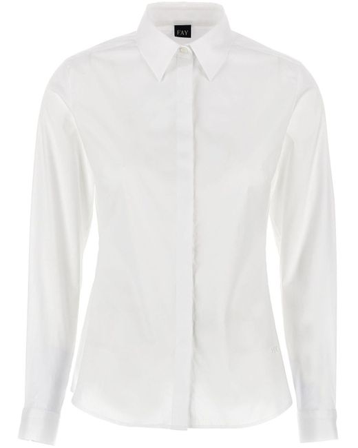 Chemise en coton à manches longues Fay en coloris White