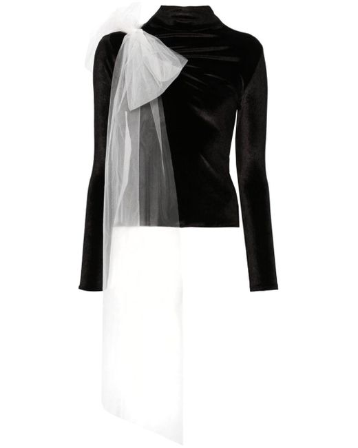 Atu Body Couture Black Tulle-appliqué Velour T-shirt