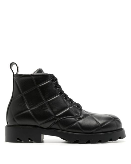 メンズ Bottega Veneta Ankle Length Leather Boots Black