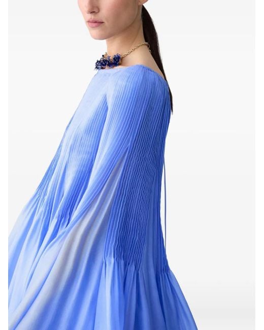 Carolina Herrera Blue Pleated Cape Gown