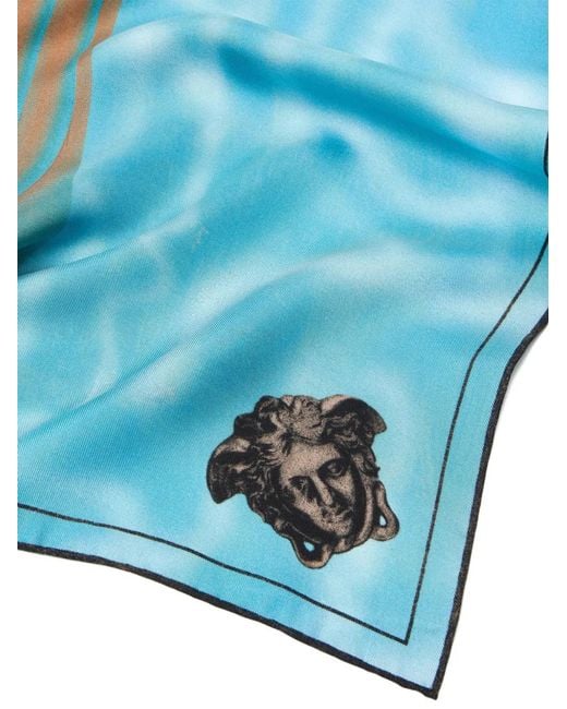 Versace Blue Schal Aus Seidentwill Mit Print 90Cm