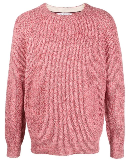 Brunello Cucinelli Pink Mark-Knit Ribbed-Trim Jumper for men