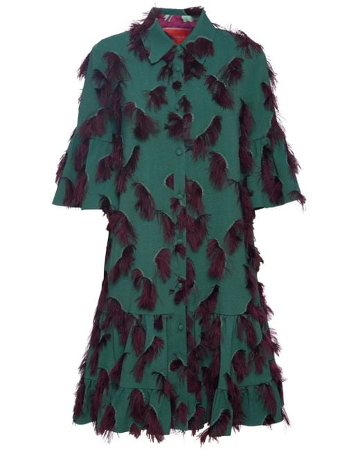 LaDoubleJ Green Choux Fringe-Detail Minidress