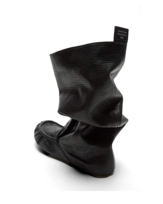 Acne Black Slouch Moccasin Detail Knee-High Boots