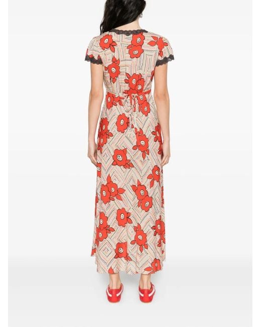 Vestido Sandrine con ribete de encaje Rixo de color Red