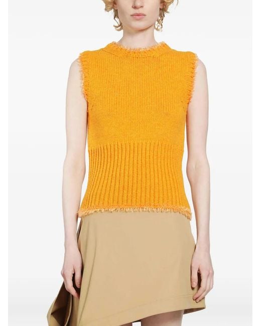 Loewe Yellow Fringed Ribbed-Knit Vest