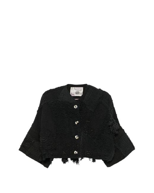 By Walid Black Bella Patchwork Fringed Jacket