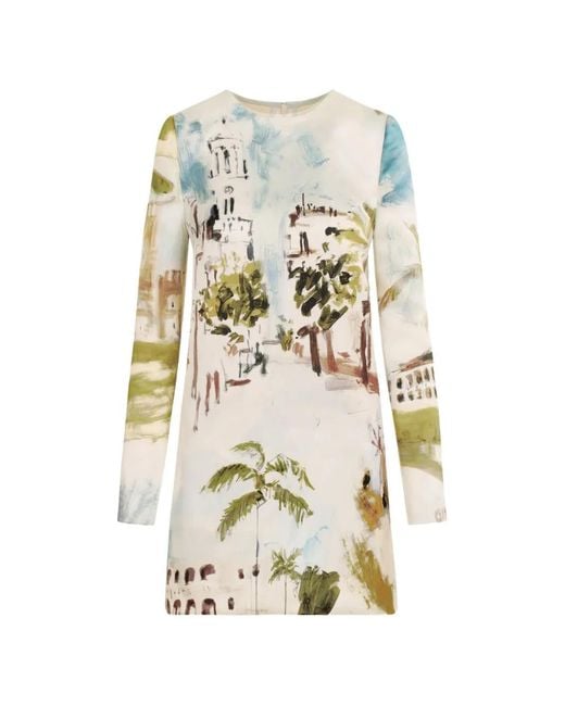 Oscar de la Renta White Dominican-Landscape Shift Dress