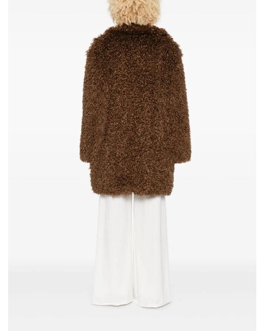 Tagliatore Brown Teddy-Textured Collared Coat