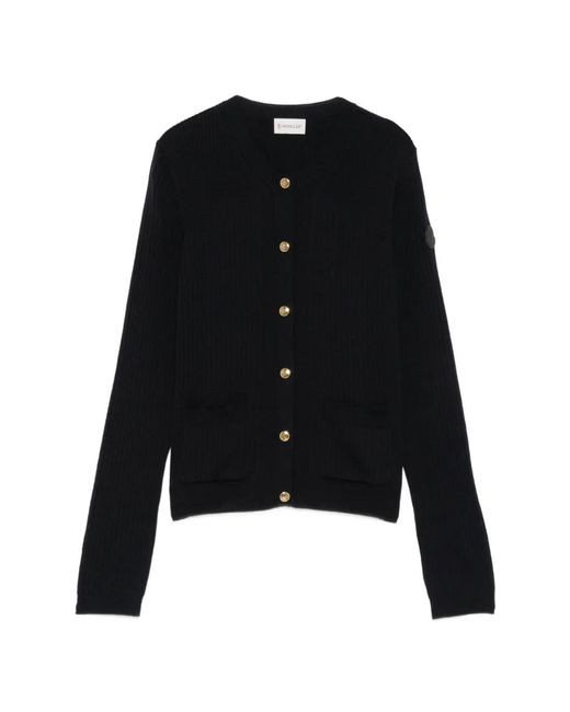 Moncler Black Ribbed-Knit Button-Up Cardigan