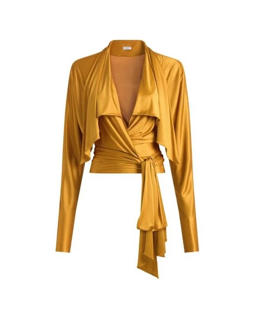 Balmain Metallic Flowy Jersey Tie-Front Blouse