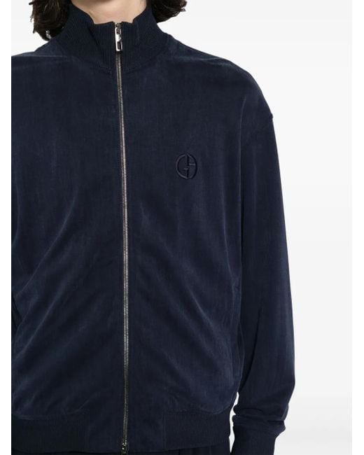 Giorgio Armani Blue Logo-Embroidered Track Jacket for men