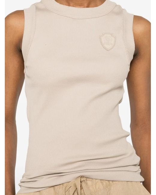 Brunello Cucinelli Natural Haut Côtelé À Patch Logo