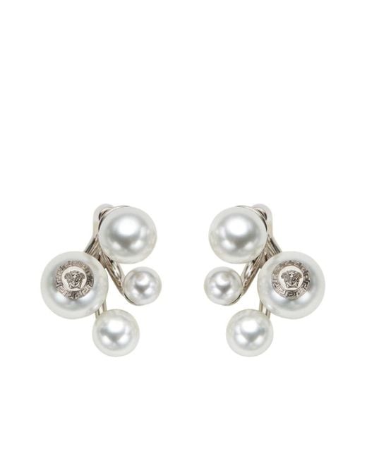 Versace White Medusa Pearl Earrings