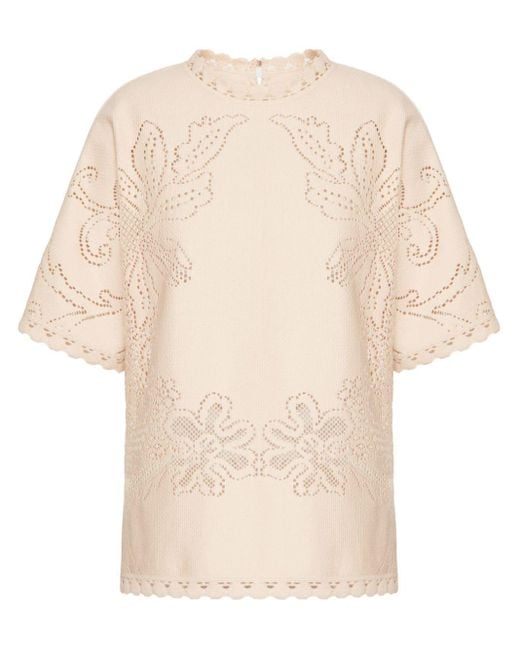 Valentino Garavani Natural Floral-embroidered Short-sleeve T-shirt