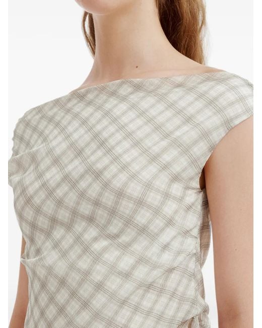 B+ AB White Check-Pattern Ruffled Top