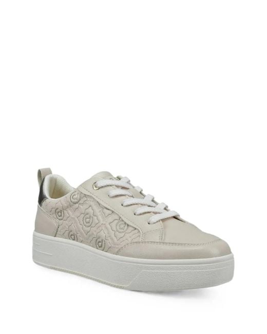 Bugatti White Monogram-Embossed Metallic-Effect Sneakers
