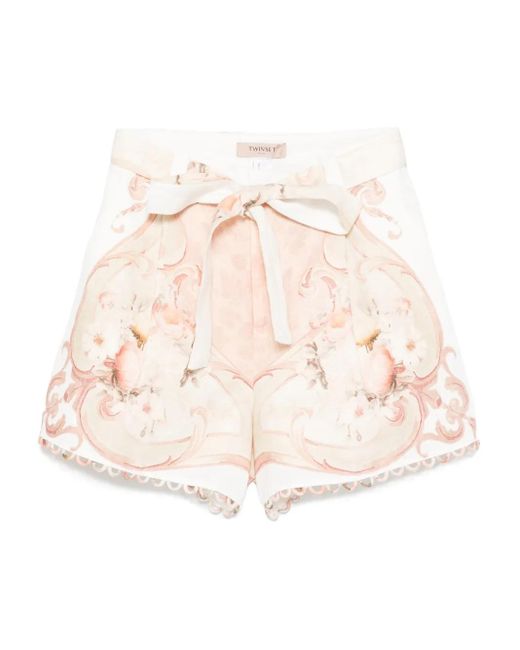 Twinset プリント リネンショートパンツ Natural