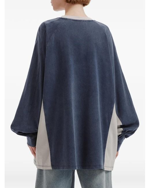 Mini Cream Blue Logo-Print Panelled Sweater
