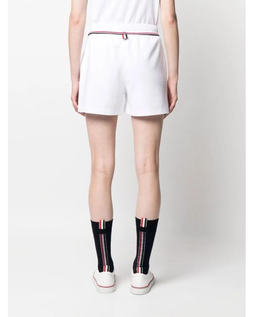 Thom Browne White Logo-patch Sweat Shorts