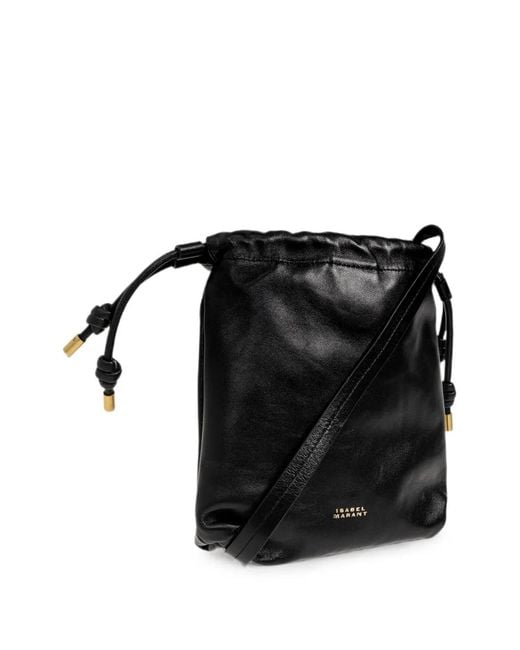 Isabel Marant Black Mini Silven Drawstring Leather Bucket Bag