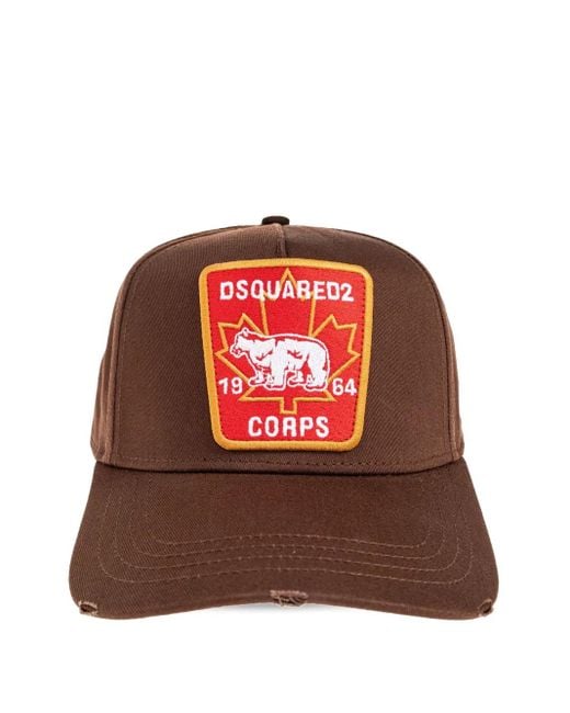 DSquared² Red Bear-Maple Leaf Patch Cap for men