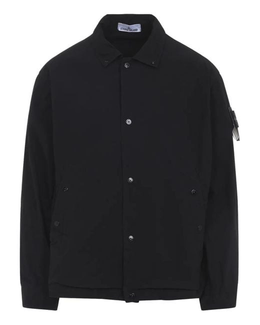 Stone Island Black Logo-Patch Shirt Jacket for men