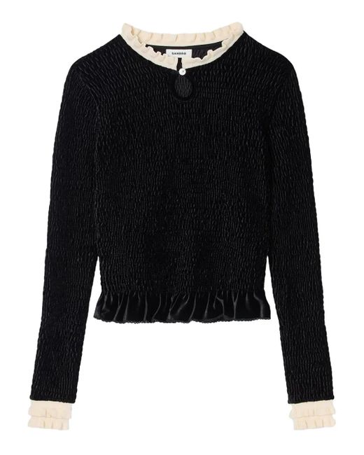 Sandro Black Ruffled-Detail Blouse