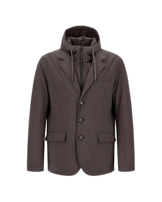 Herno Brown Hooded Melange-Effect Blazer for men