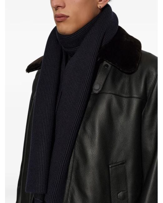 Brioni Black Ribbed-Knit Scarf for men