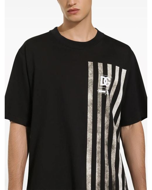 Dolce & Gabbana Black Marina-Print Cotton T-Shirt for men