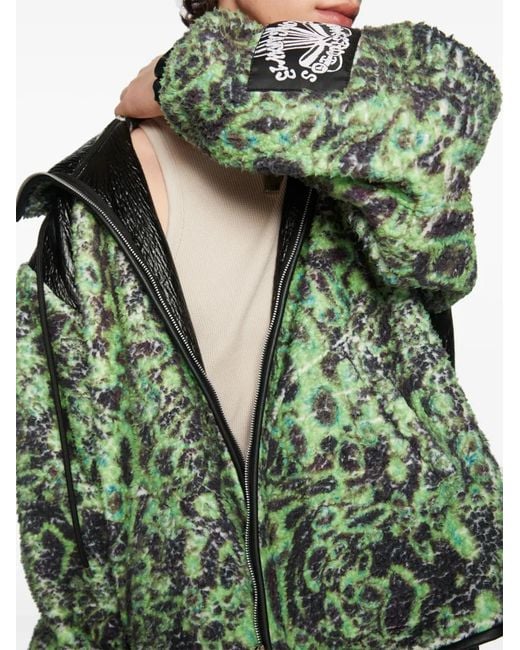 Acne Green Printed Fleece Hooded Jacket for men