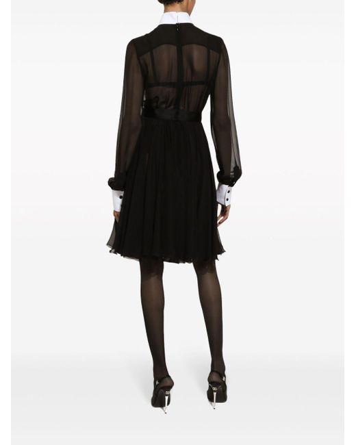 Dolce & Gabbana Black Bib-collar Silk-blend Shirtdress