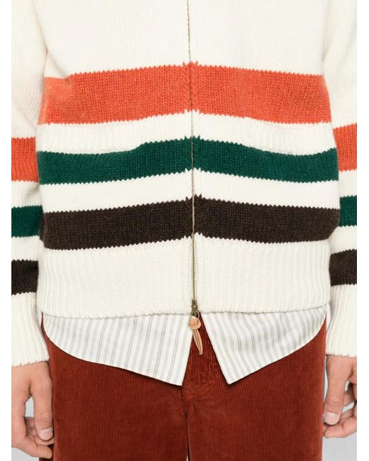 Sebago White Dyer Bay Striped Zip-Up Cardigan